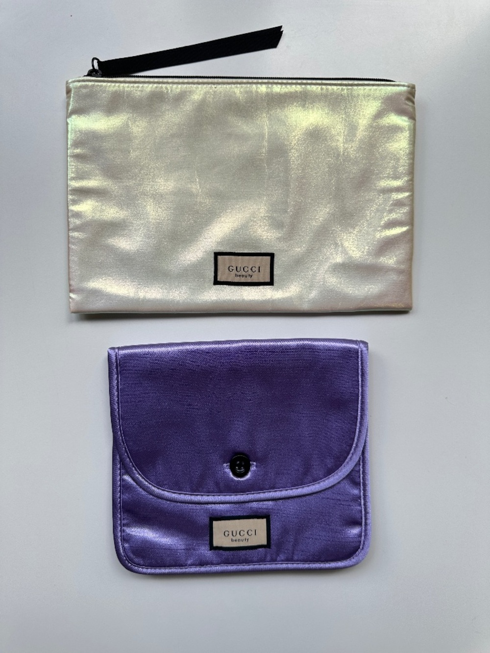 NWT Gucci Beauty Lavender and Pearl Satin Cosmetic Pouch